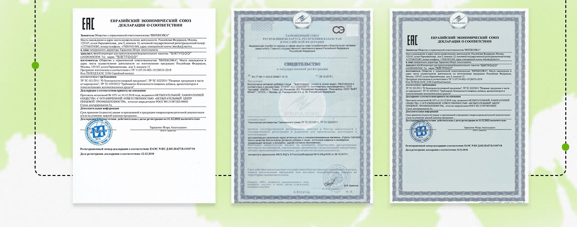 Сиртфуд диета сертификаты